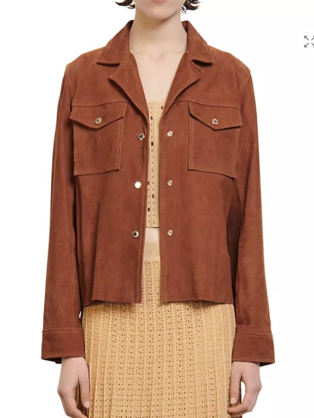 Sandro Paris Jonhy Suede Shirt Genuine Suede Leather Shirt Size 2